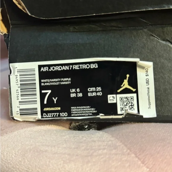 Jordan Kids Sneakers in Cream and Gray with Purple Logo Sneakers